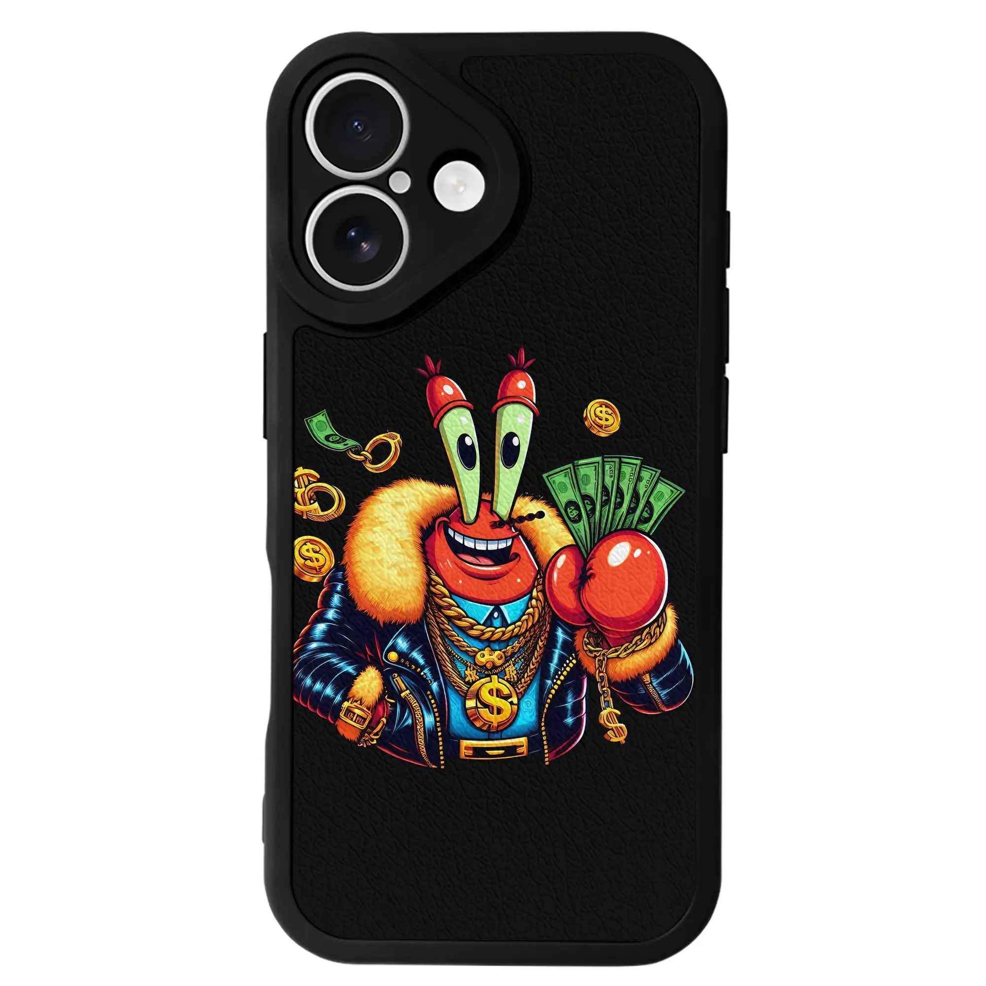 スポンジボブ グッズ ミスター・クラブ - IPhone 16シリーズ対応 ・ シリコンスマホケース ・ レザー調 ・ 高精度フィット ・ 耐衝撃 ・ ワイヤレス充電対応 ・ 精密カット